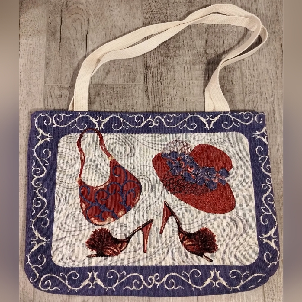 Red Hat Society "Paint the Town Red" Quilted Tapestry Tote Bag, Open Closure